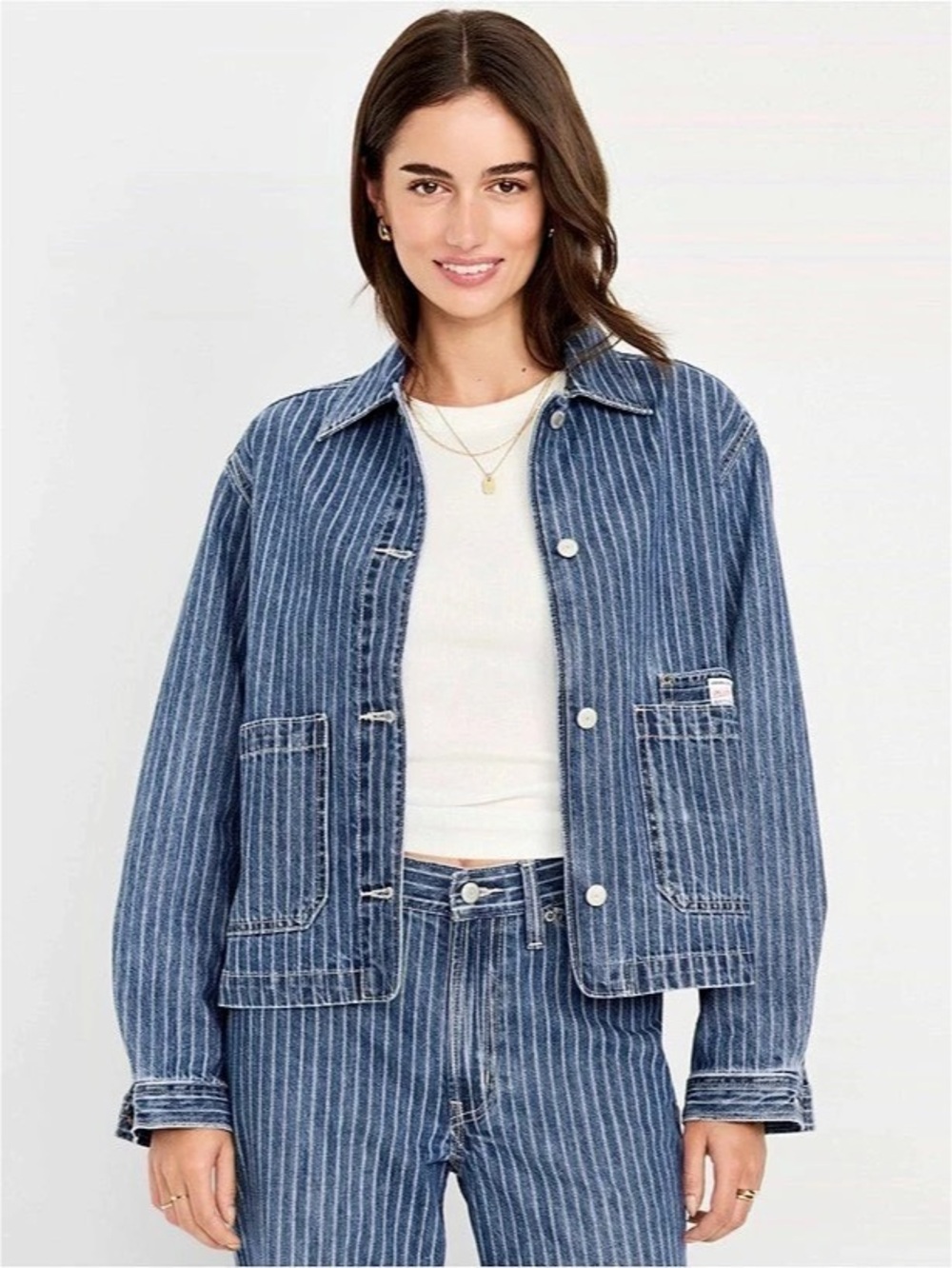 Old Navy Textured-Stripe Denim Chore Jacket Blue